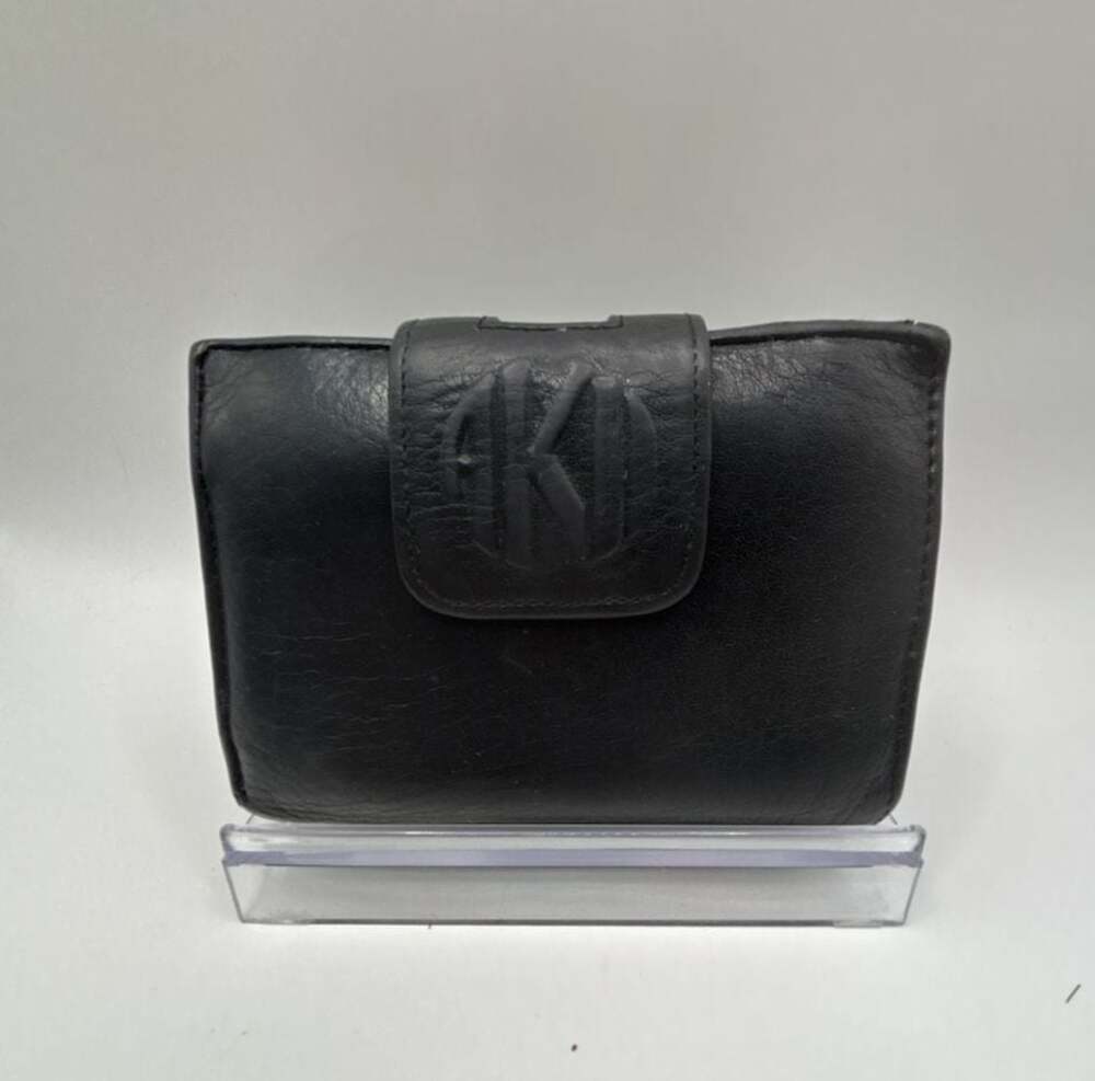 Anne Klein Vintage Black Leather Kiss Lock Bifold Wallet
